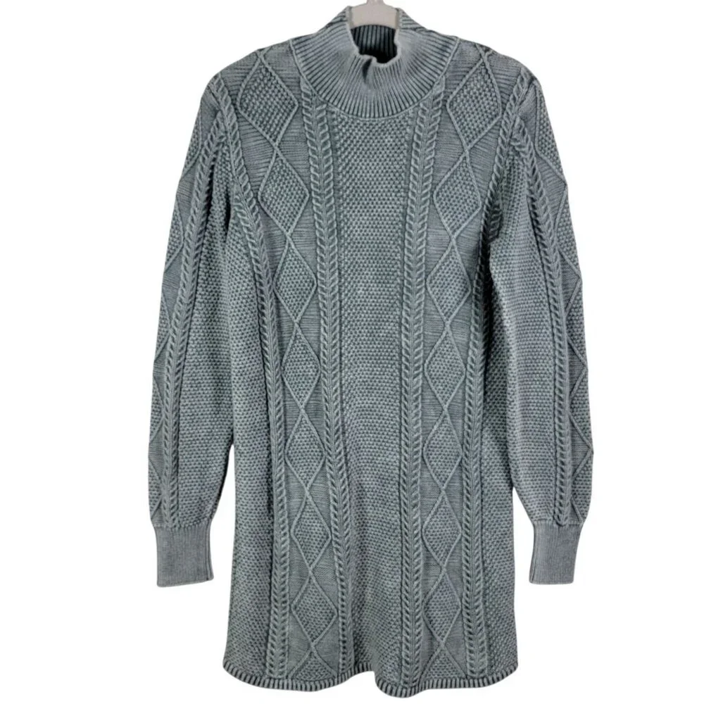 Free People Boho Headed North Knit Tunic Mini Dress Seaspray Washed Green XS